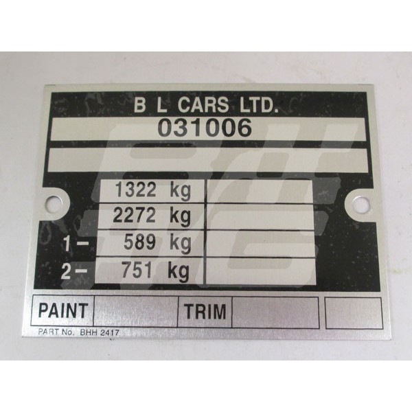 Image for Late MGB chassis plate